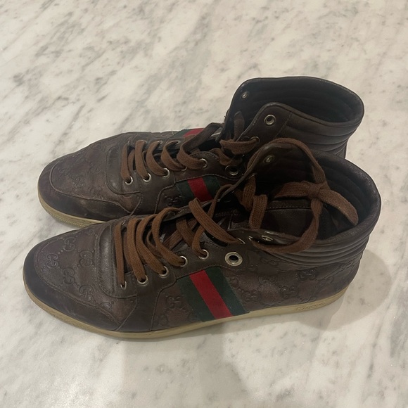Brown Patent Gucci High Top Sneakers - Picture 2 of 7
